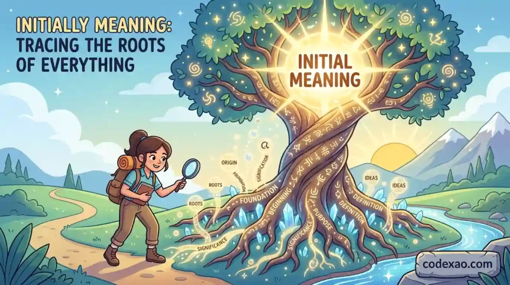 Initially meaning