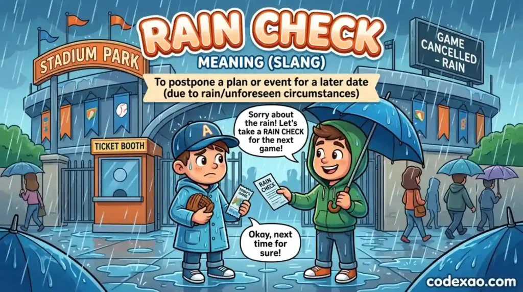 Rain check meaning slang